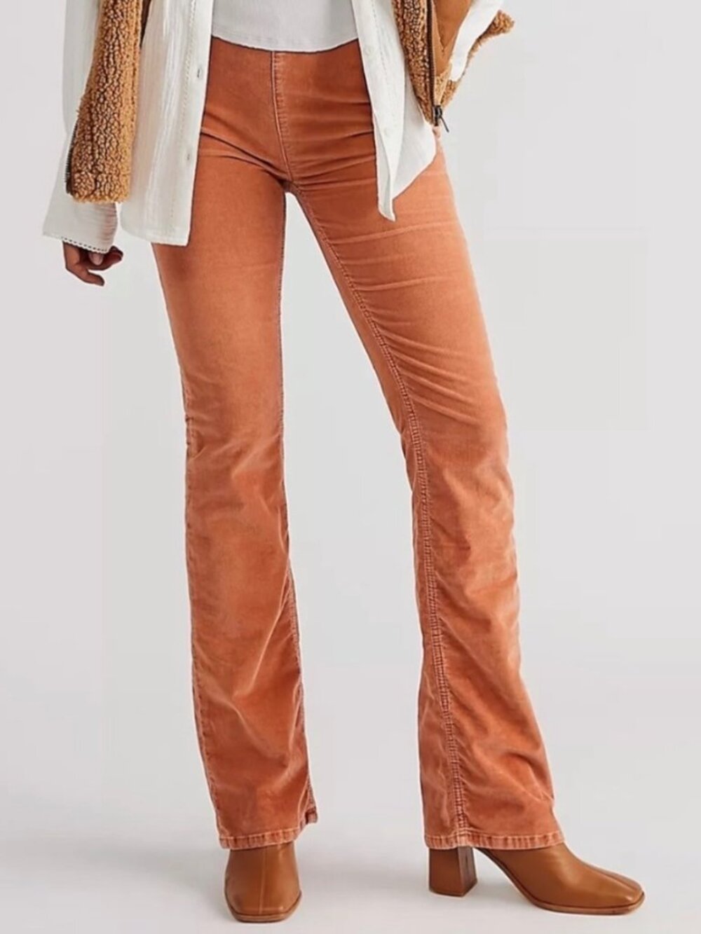 We The Free Pants Size 27 Cognac Brown Corduroy Slim Flare Western Forest Fairy